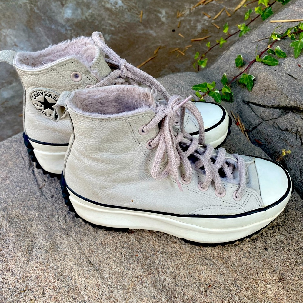 Run Star Hike 169550C Unisex  Beige Leather Sherpa Chuck Taylor Hi-Rise 6.5M 8W